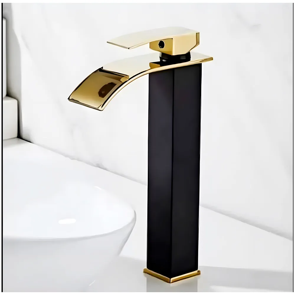 Black Gold Tall Waterfall Faucet Waterfall Single Lever Basin Mixer Waterfall Tall Black, SS Material, for Bathroom Washbasins Toilets 12 Inches Height - Premium