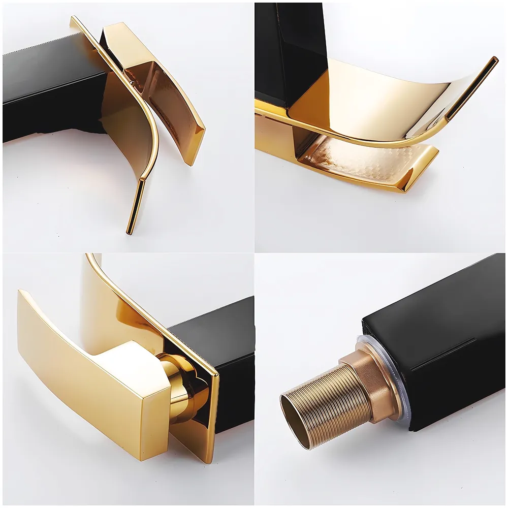 Black Gold Tall Waterfall Faucet Waterfall Single Lever Basin Mixer Waterfall Tall Black, SS Material, for Bathroom Washbasins Toilets 12 Inches Height - Premium