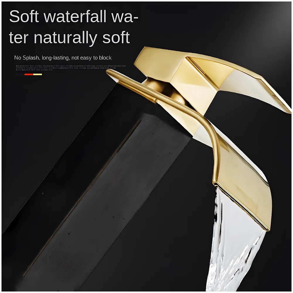 Black Gold Tall Waterfall Faucet Waterfall Single Lever Basin Mixer Waterfall Tall Black, SS Material, for Bathroom Washbasins Toilets 12 Inches Height - Premium