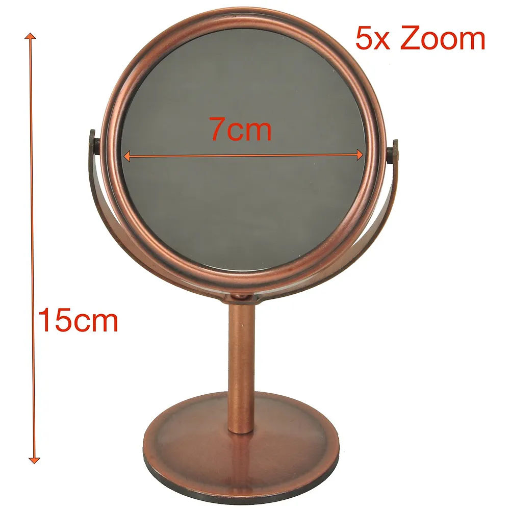 Pocket Size Vanity Mirror with 5X Magnification and Standard Tabletop Shaving Makeup ~ 2 in 1~15 cm (Bronze) Premium