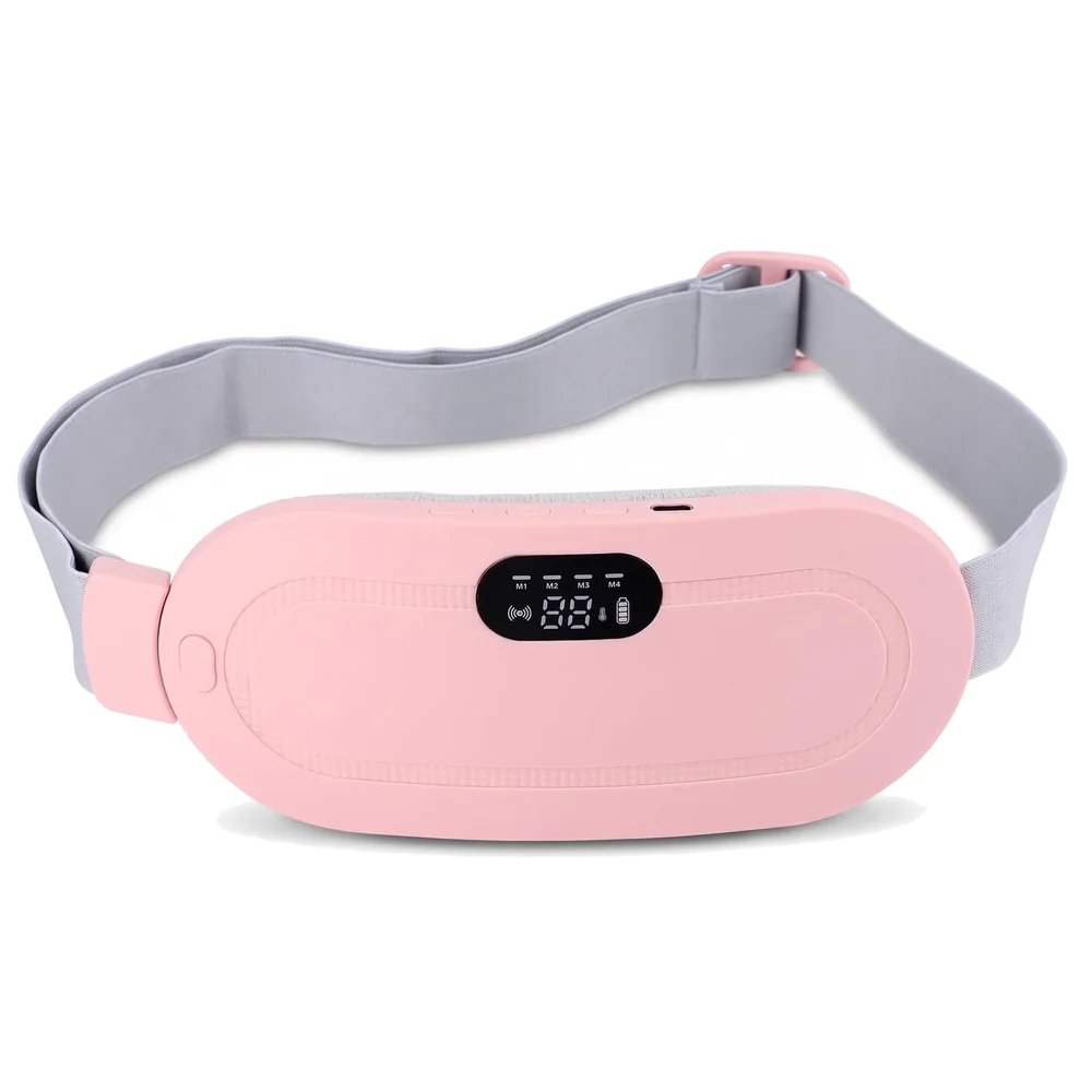 Cordless Menstrual Corded Electric Heating Pad Vibrating Massager For Period Back Pain, 3-Speed Heating & 4-Speed Vibration Modes, Pink