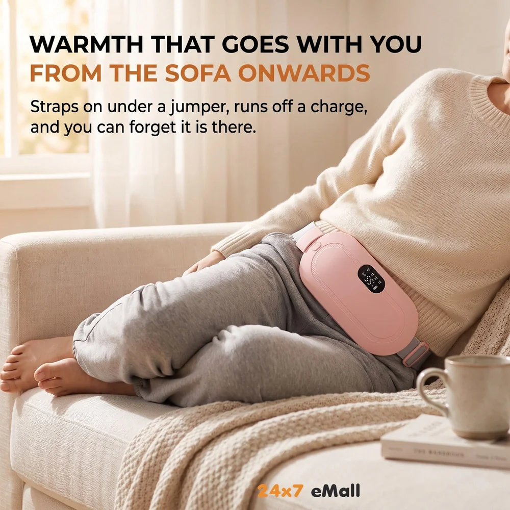 Cordless Menstrual Corded Electric Heating Pad Vibrating Massager For Period Back Pain, 3-Speed Heating & 4-Speed Vibration Modes, Pink