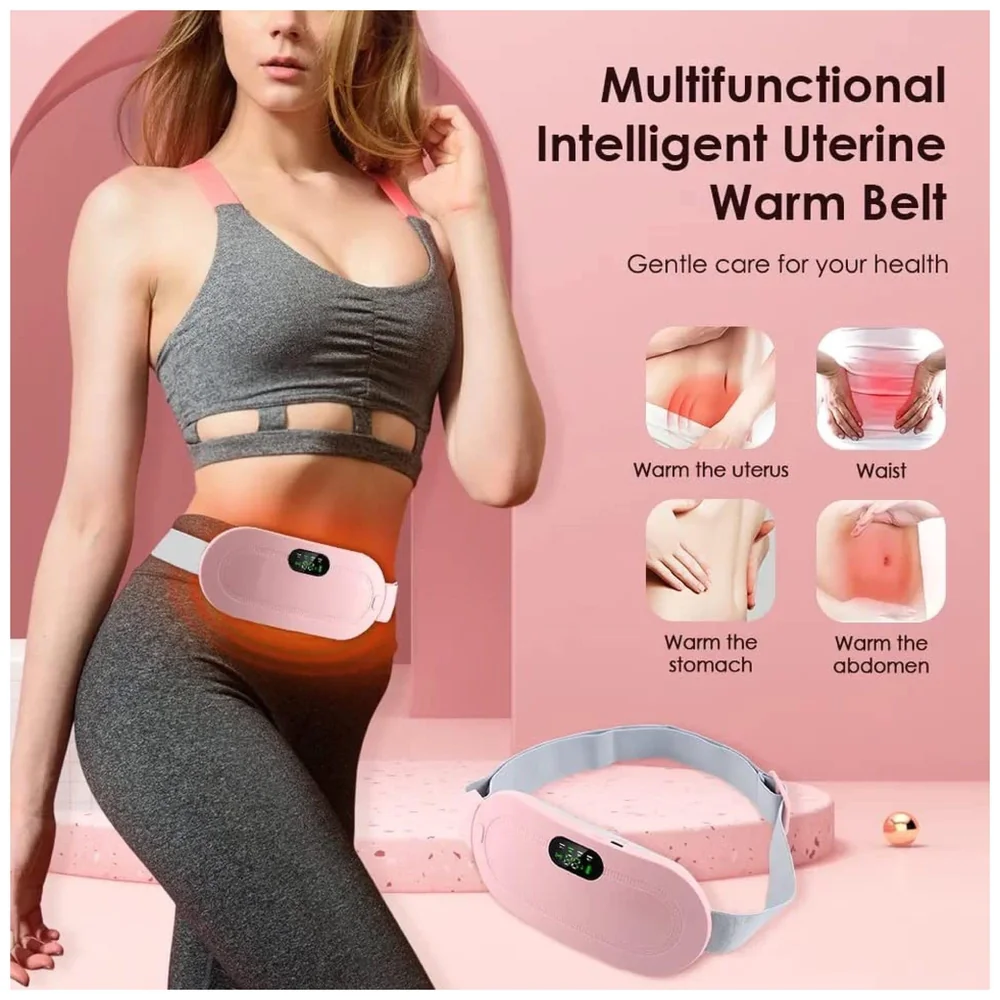 Cordless Menstrual Corded Electric Heating Pad Vibrating Massager For Period Back Pain, 3-Speed Heating & 4-Speed Vibration Modes, Pink