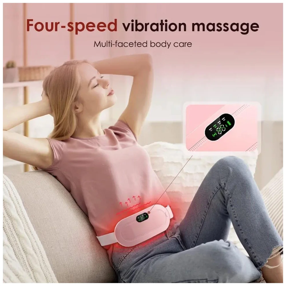 Cordless Menstrual Corded Electric Heating Pad Vibrating Massager For Period Back Pain, 3-Speed Heating & 4-Speed Vibration Modes, Pink
