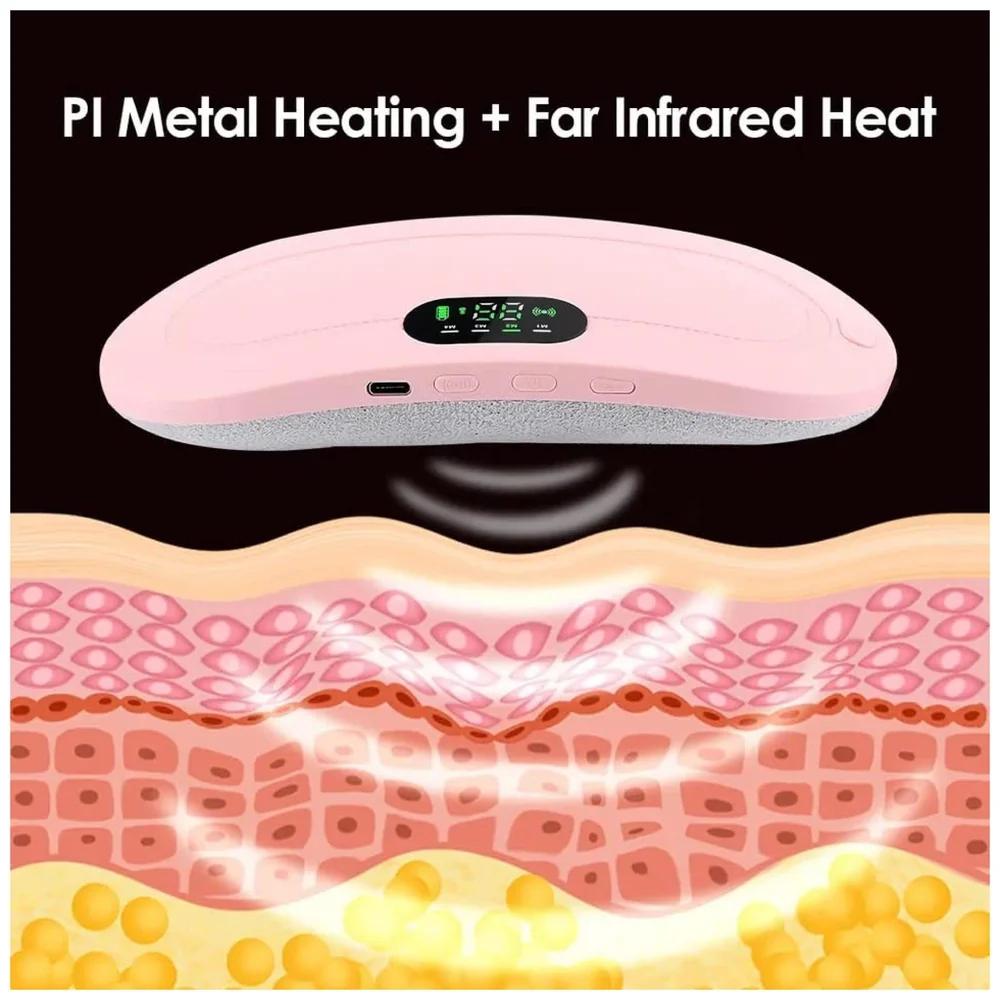 Cordless Menstrual Corded Electric Heating Pad Vibrating Massager For Period Back Pain, 3-Speed Heating & 4-Speed Vibration Modes, Pink