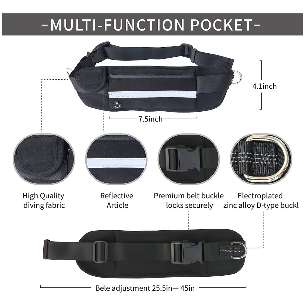 Waist Dog Leash Hands Free Extendable Dogs Running Waist Leash for Running Walking Jogging Adjustable Waist Belt.