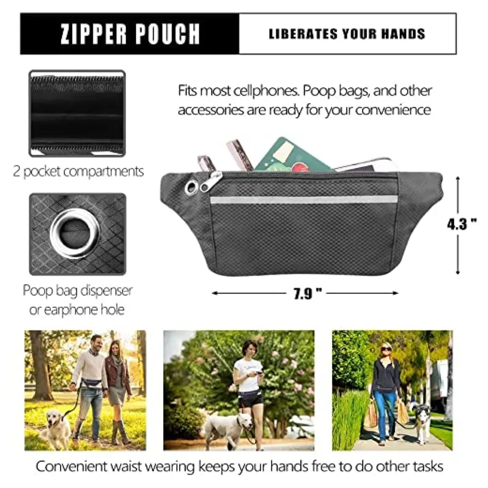 Waist Dog Leash Hands Free Extendable Dogs Running Waist Leash for Running Walking Jogging Adjustable Waist Belt.