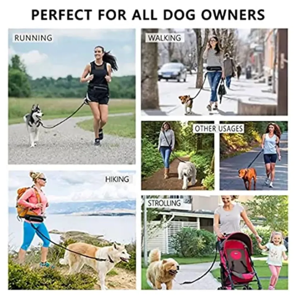 Waist Dog Leash Hands Free Extendable Dogs Running Waist Leash for Running Walking Jogging Adjustable Waist Belt.