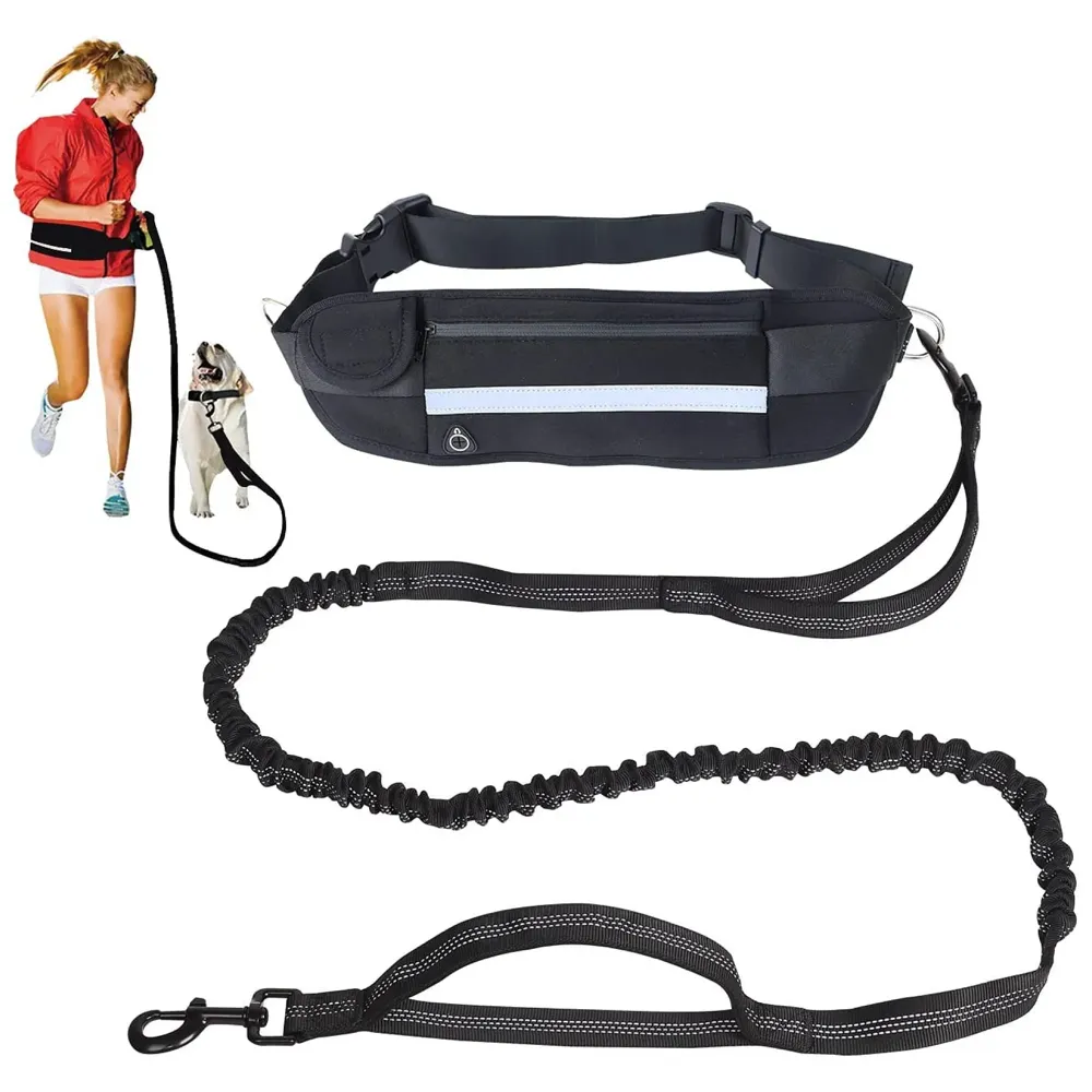 Waist Leash Hands Free Dog Leash Extendable Bungee Dogs Running Walking Jogging Adjustable Waist Belt.