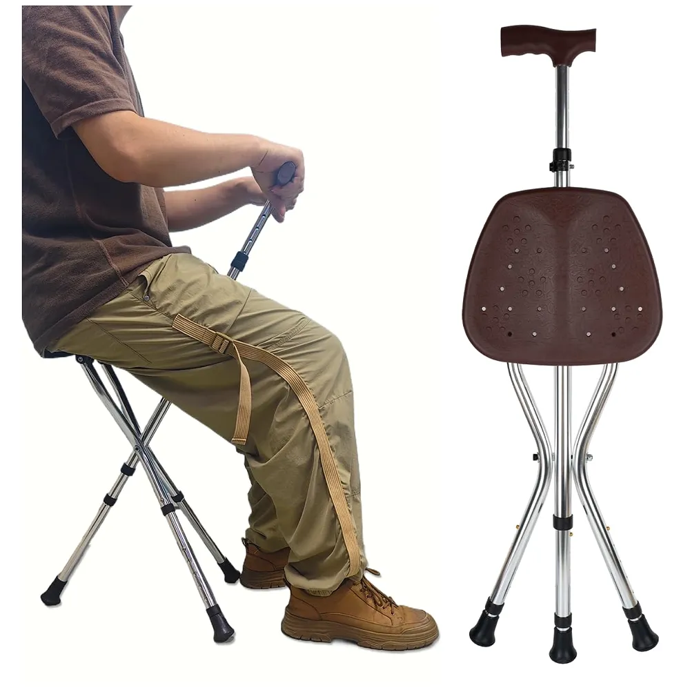 GvHomilov Lightweight Folding Height Adjustable Cane Chair for Seniors