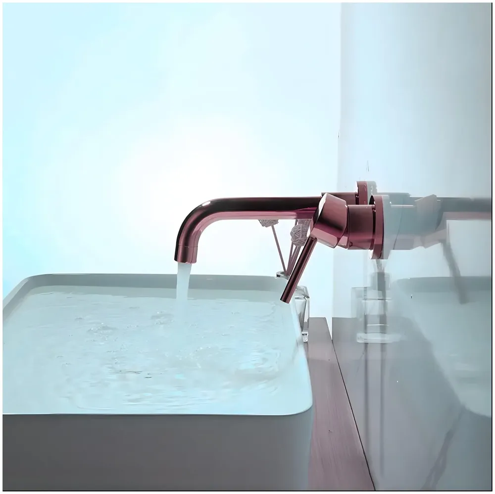 SS Rose Gold Wall Mixer Hot and Cold Basin Tap Faucet Basin Mixer Wall Mounted Mixer with Concealed Parts, for Bathroom Wash Basin -19.5cm