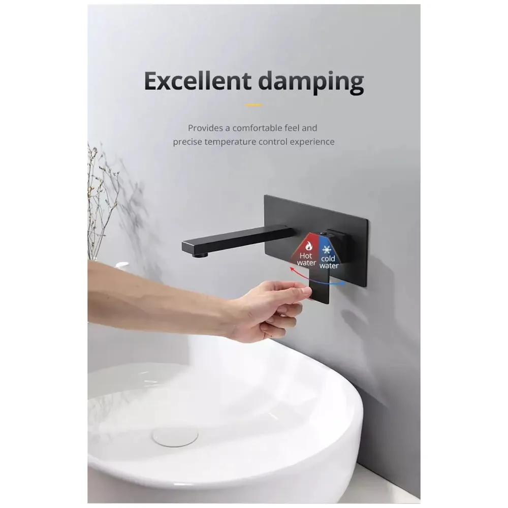 Wall Tap Faucet Black Mixer Hot and Cold Basin Tap Faucet Sink Mixer Black Colour Wall tap Mixer wall Mixer with Concealed Parts