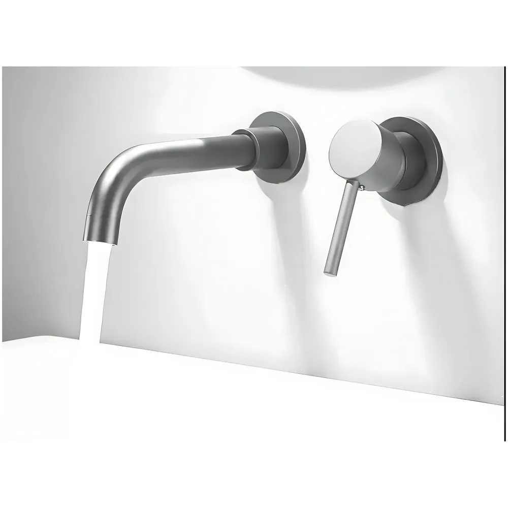 Dark Grey Wall Basin Tap Hot and Cold Basin Tap Faucet Basin Mixer Wall Mounted Mixer with Concealed Parts, for Bathroom Wash Basin Matt Grey -19.5cm