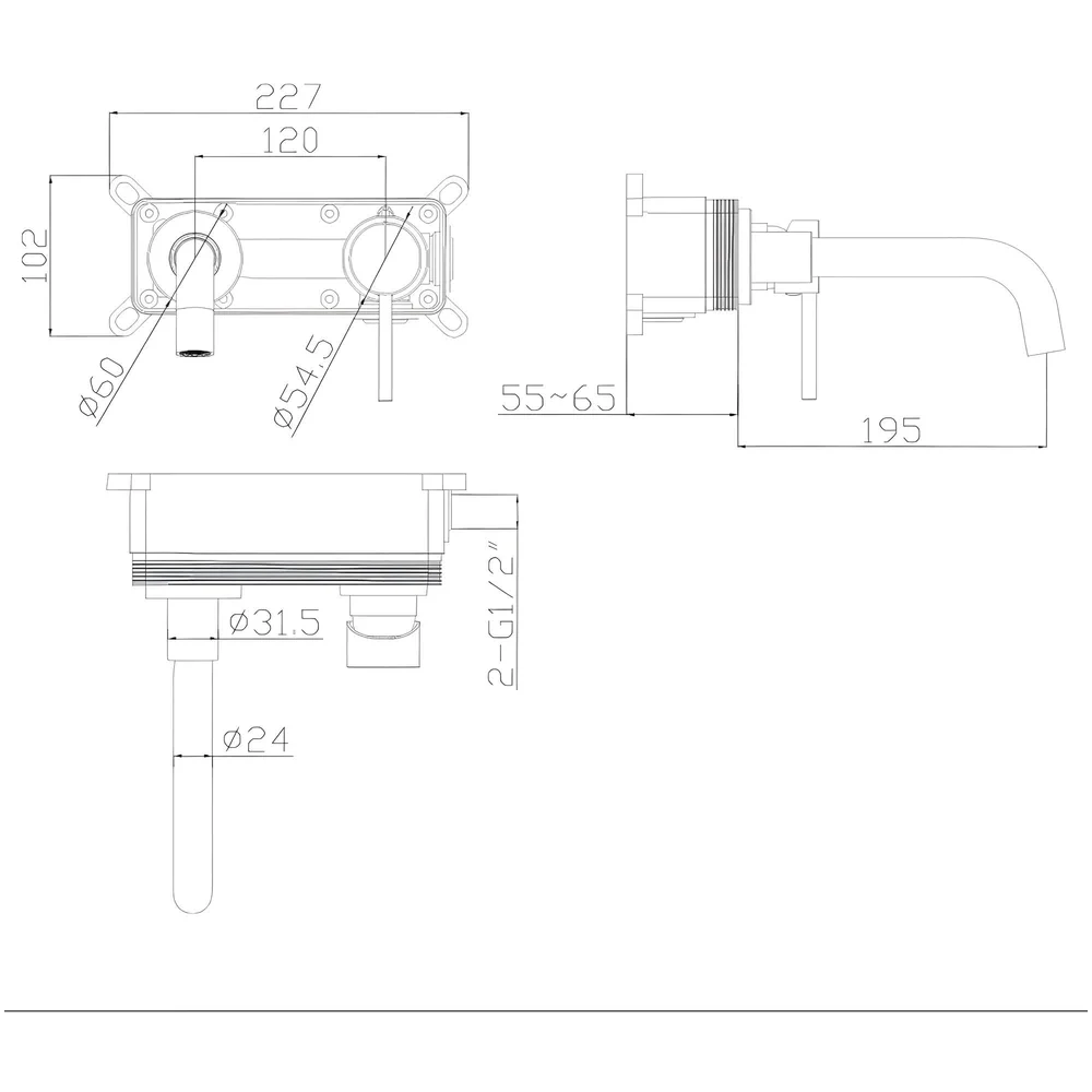 Dark Grey Wall Basin Tap Hot and Cold Basin Tap Faucet Basin Mixer Wall Mounted Mixer with Concealed Parts, for Bathroom Wash Basin Matt Grey -19.5cm