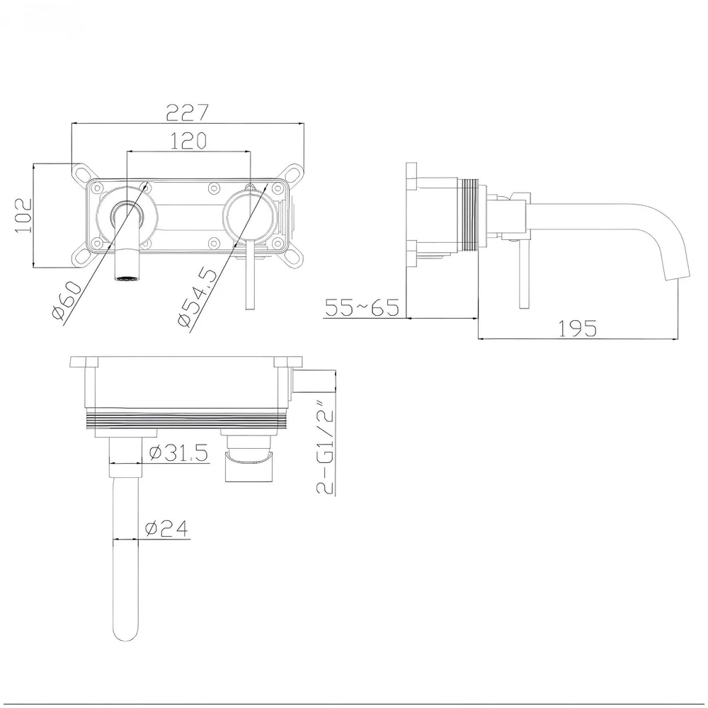 SS Gold Wall Mixer Hot and Cold Basin Tap Faucet Basin Mixer Wall Mounted Mixer with Concealed Parts, for Bathroom Wash Basin -19.5cm
