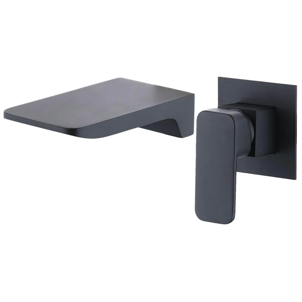 Wall Mounted Waterfall Bathroom Sink Faucet, Single Handle Lavatory Vessel Sink Faucets, Premium Matte Black Finish Faucet in Modern Design, Beelee BL6010B