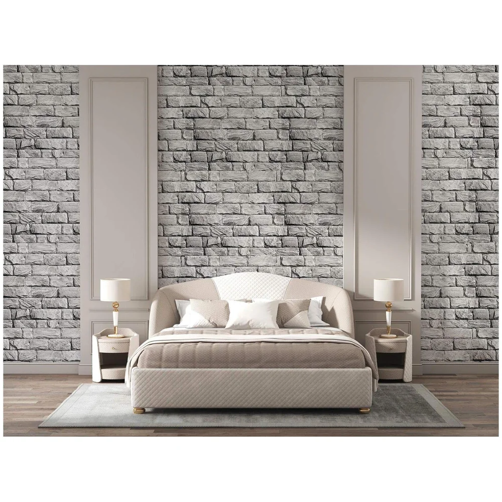 Quality Premium Textured Wallpaper Grey Bricks Design (0.53 * 10 M, 57 Square Feet) 1 Roll of Grey Bricks