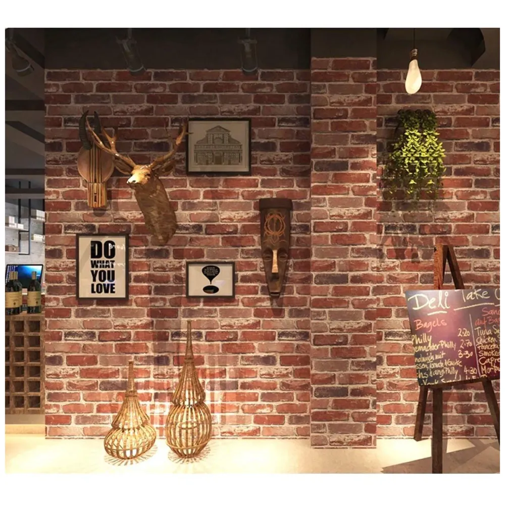 PVC Coated Textured Wallpaper With Bricks Design, 0.53 x 10 M