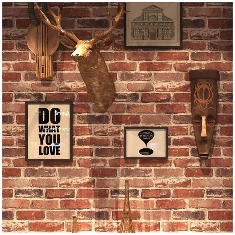 PVC Coated Textured Wallpaper With Bricks Design, 0.53 x 10 M