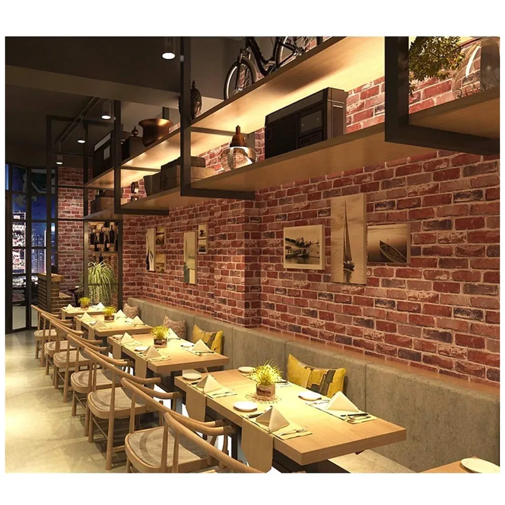 PVC Coated Textured Wallpaper With Bricks Design, 0.53 x 10 M