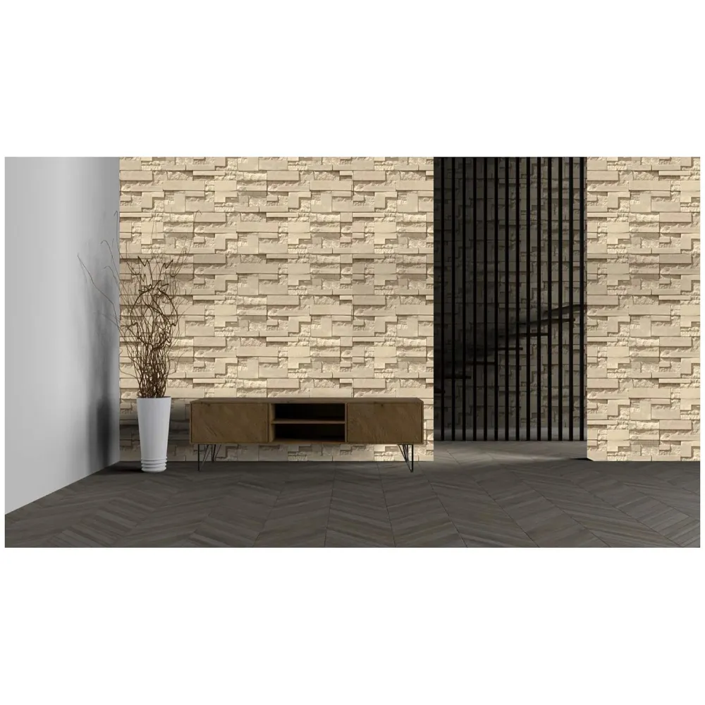 Textured Dholpur Slate Stone Wallpaper Hotelier Series (0.53 * 10 M, 57 Square Feet) Full Roll (Cream Slate)