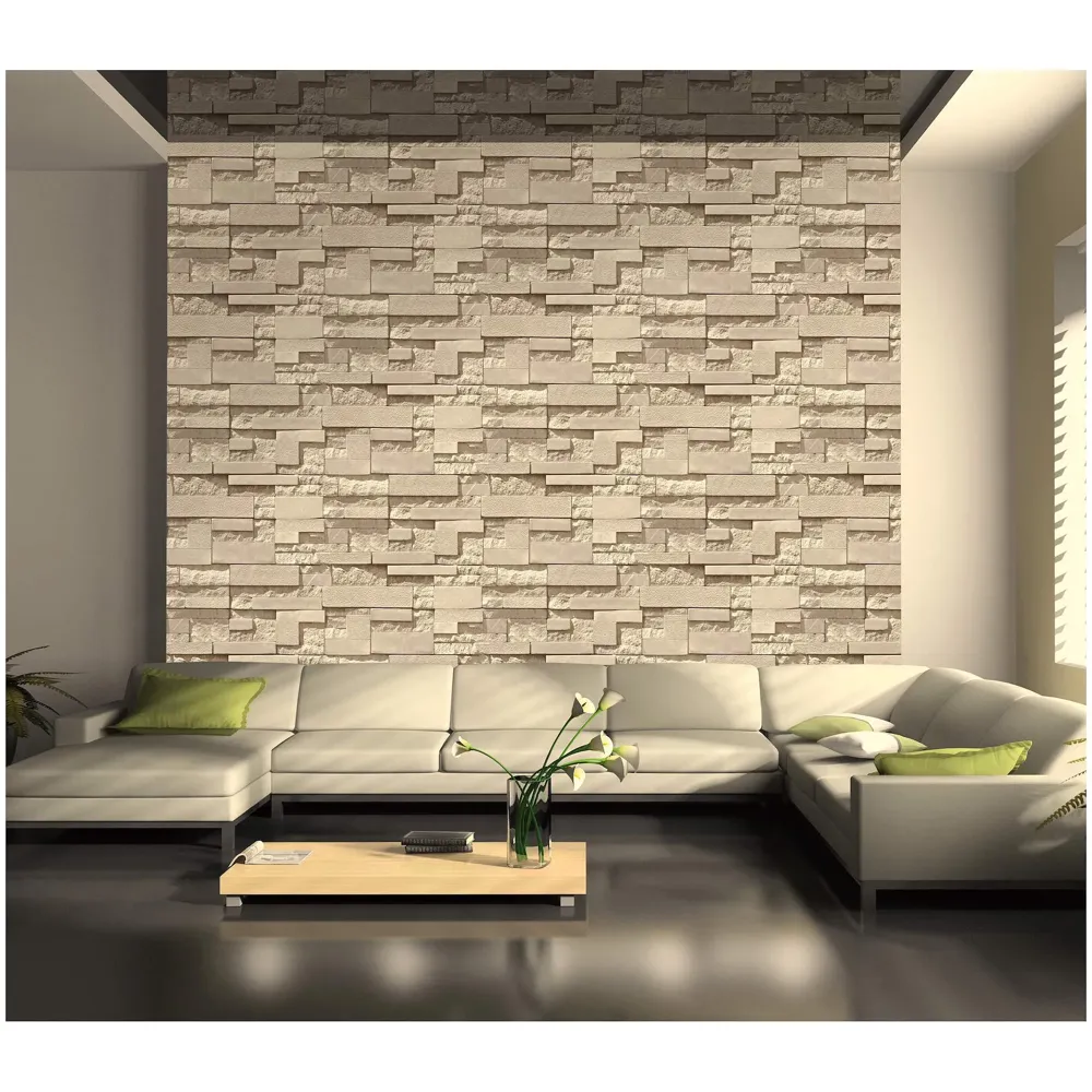 Textured Dholpur Slate Stone Wallpaper Hotelier Series (0.53 * 10 M, 57 Square Feet) Full Roll (Cream Slate)