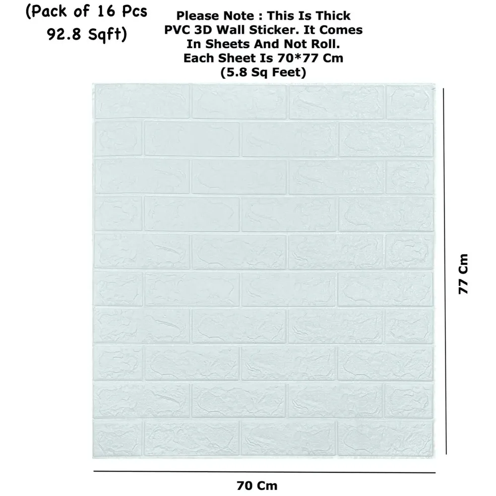 16 Pcs Wall Paper, 3D Brick Wall Stickers Self-Adhesive Panel Decal PE Wallpaper - Peel and Stick Wall Panels (16, White Bricks) 92.8 Sq. Ft.