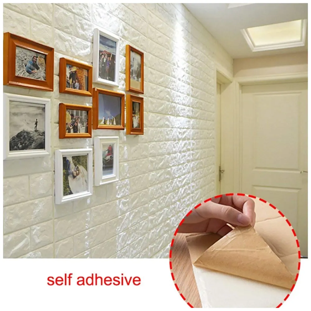 16 Pcs Wall Paper, 3D Brick Wall Stickers Self-Adhesive Panel Decal PE Wallpaper - Peel and Stick Wall Panels (16, White Bricks) 92.8 Sq. Ft.