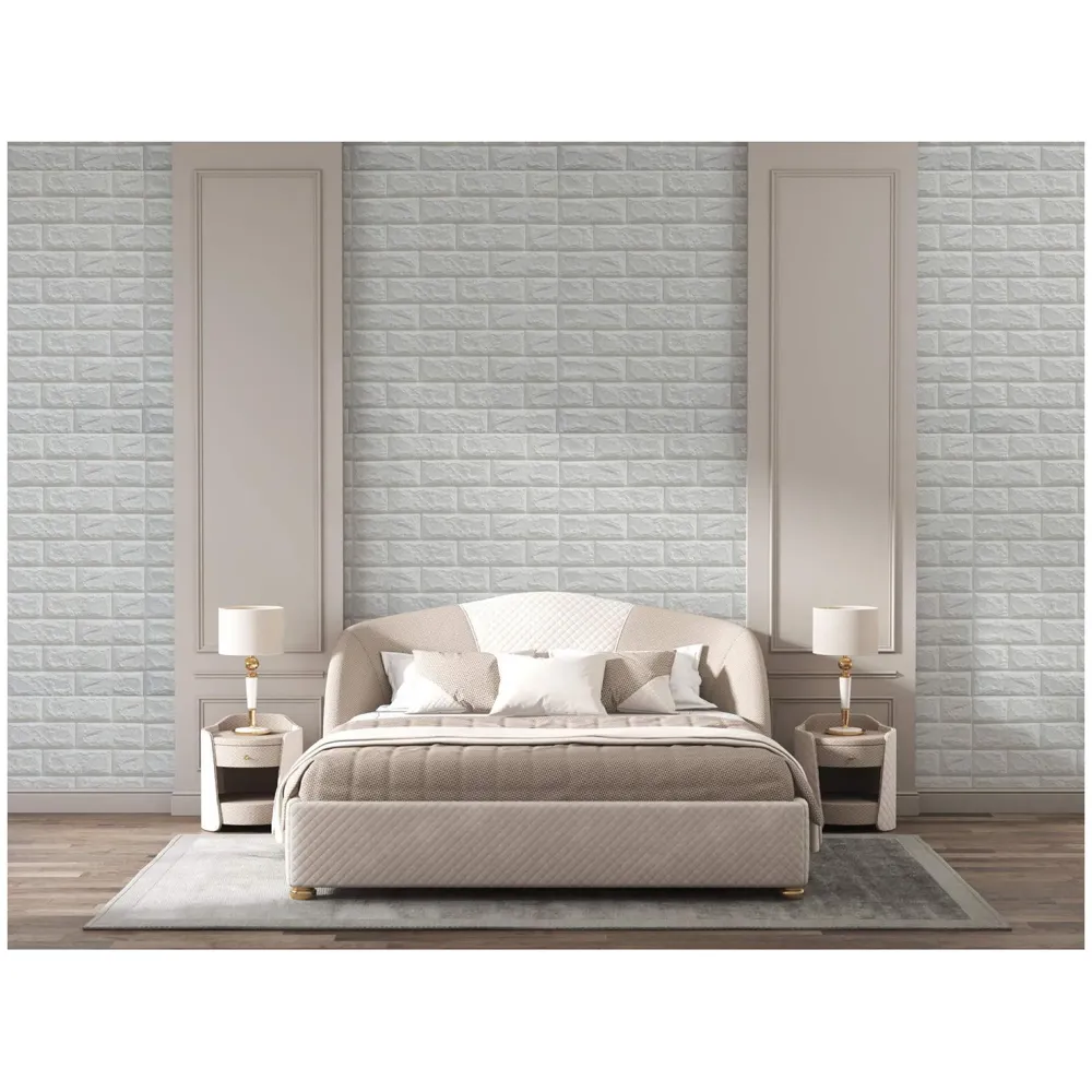 16 Pcs Wall Paper, 3D Brick Wall Stickers Self-Adhesive Panel Decal PE Wallpaper - Peel and Stick Wall Panels (16, White Bricks) 92.8 Sq. Ft.