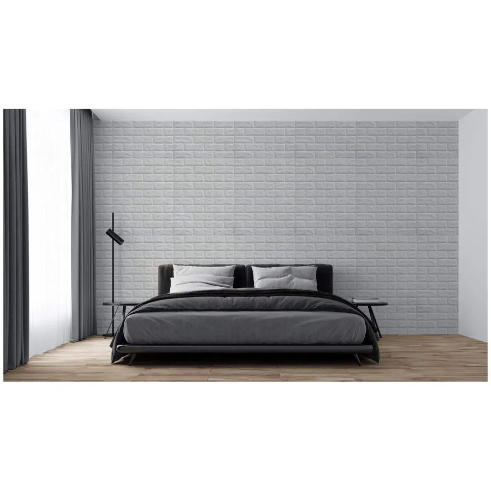 2 Pcs Wall Paper, 3D Brick Wall Stickers Self-Adhesive Panel Decal PE Wallpaper - Peel and Stick Wall Panels (2, White Bricks)(11.6 Sqft)