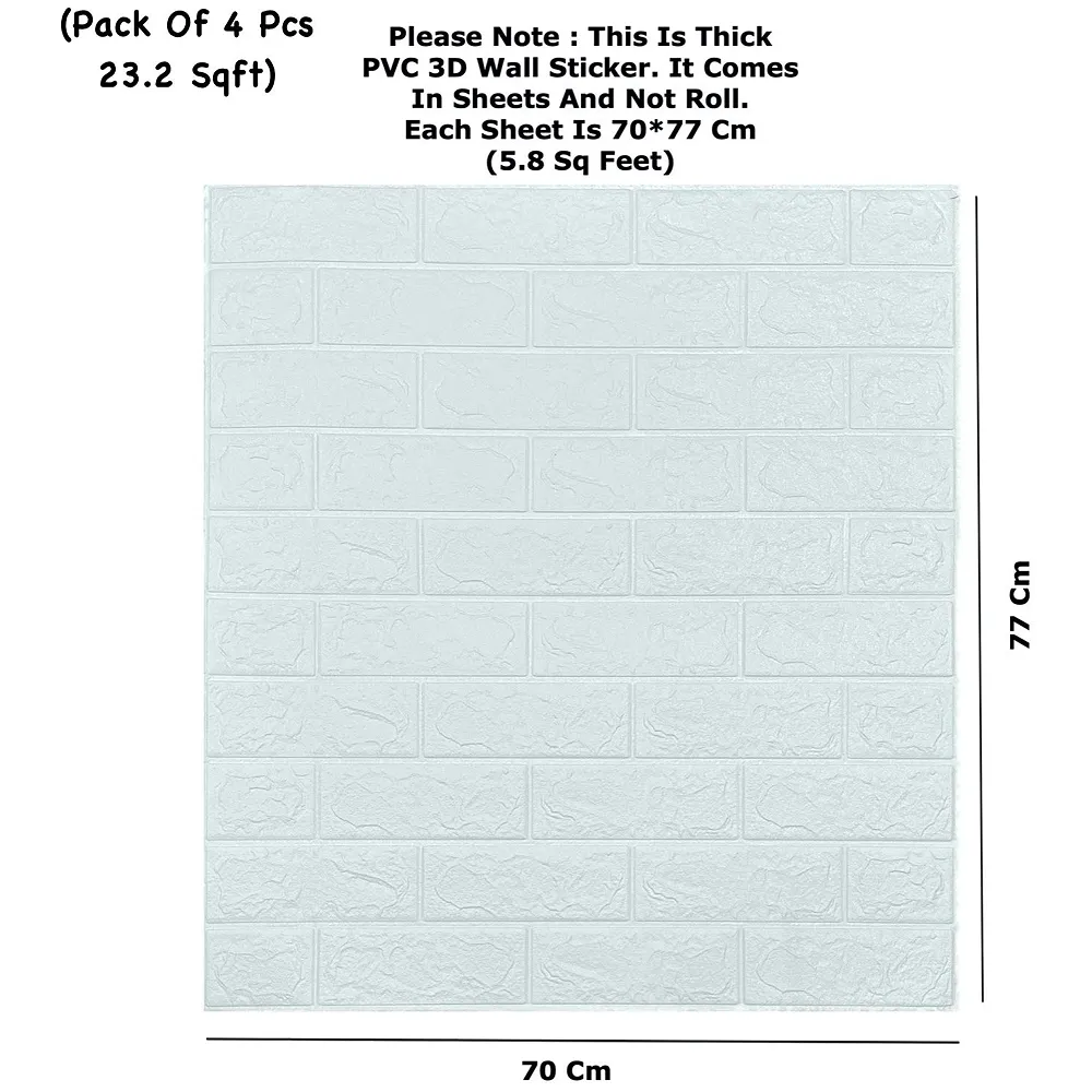 4 Pcs 3D White Brick Wall Stickers PE Foam Peel Stick 23.2 Sq Ft