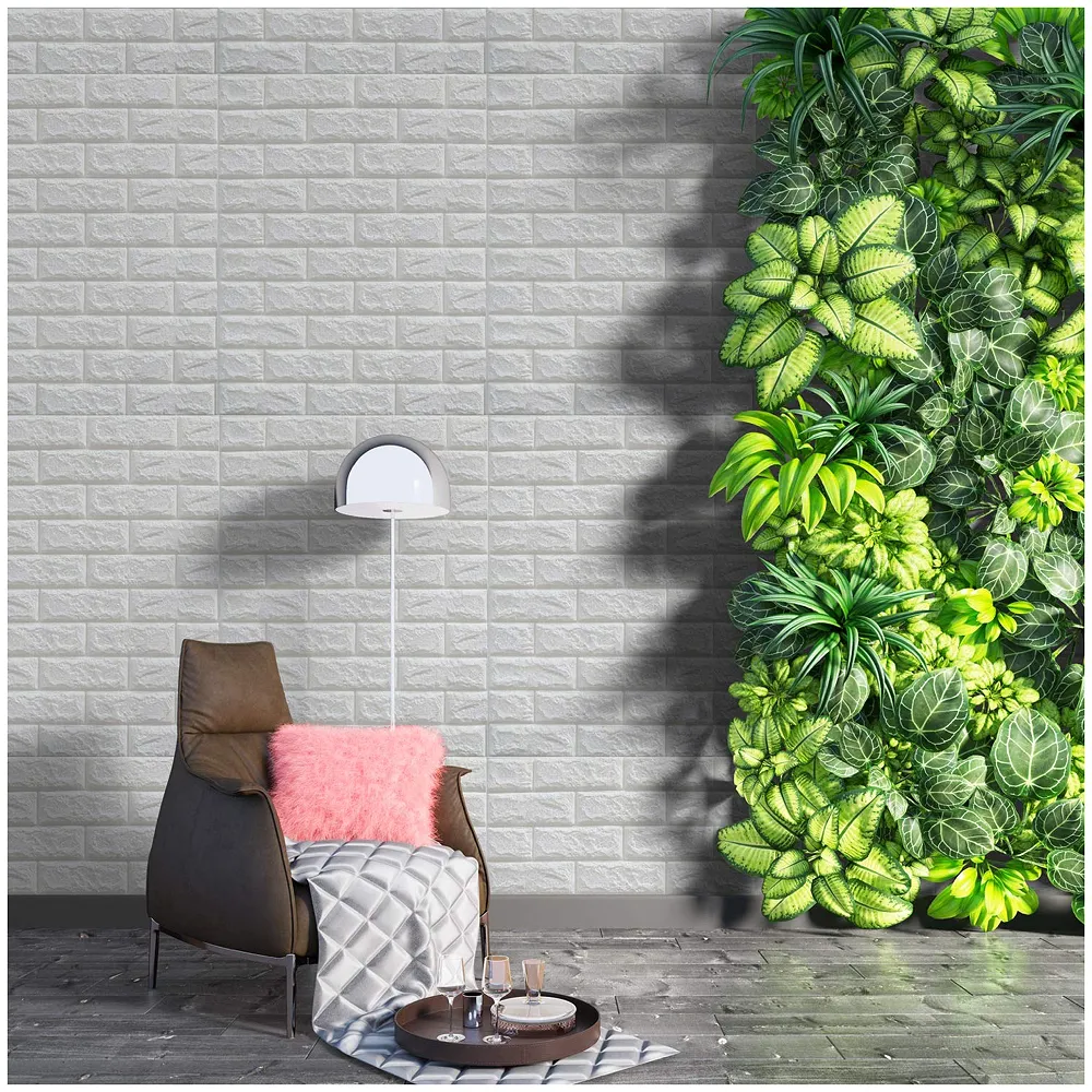 4 Pcs 3D White Brick Wall Stickers PE Foam Peel Stick 23.2 Sq Ft