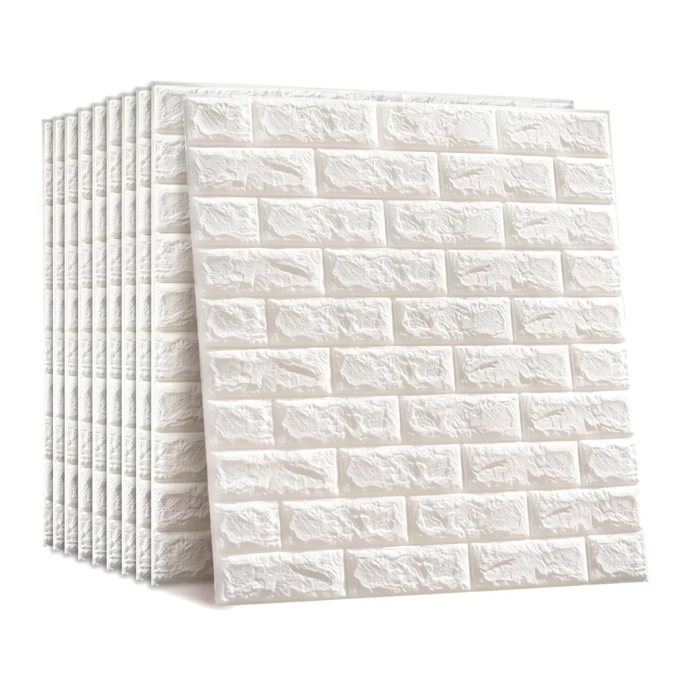 4 Pcs Foam Wall Paper, 3D Brick Wall Stickers Self-Adhesive Panel Decal PE Wallpaper - Peel and Stick Wall Panels (4, White Bricks)(23.2 Sqft)