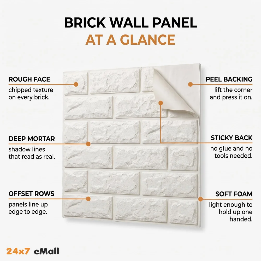 4 Pcs Foam Wall Paper, 3D Brick Wall Stickers Self-Adhesive Panel Decal PE Wallpaper - Peel and Stick Wall Panels (4, White Bricks)(23.2 Sqft)