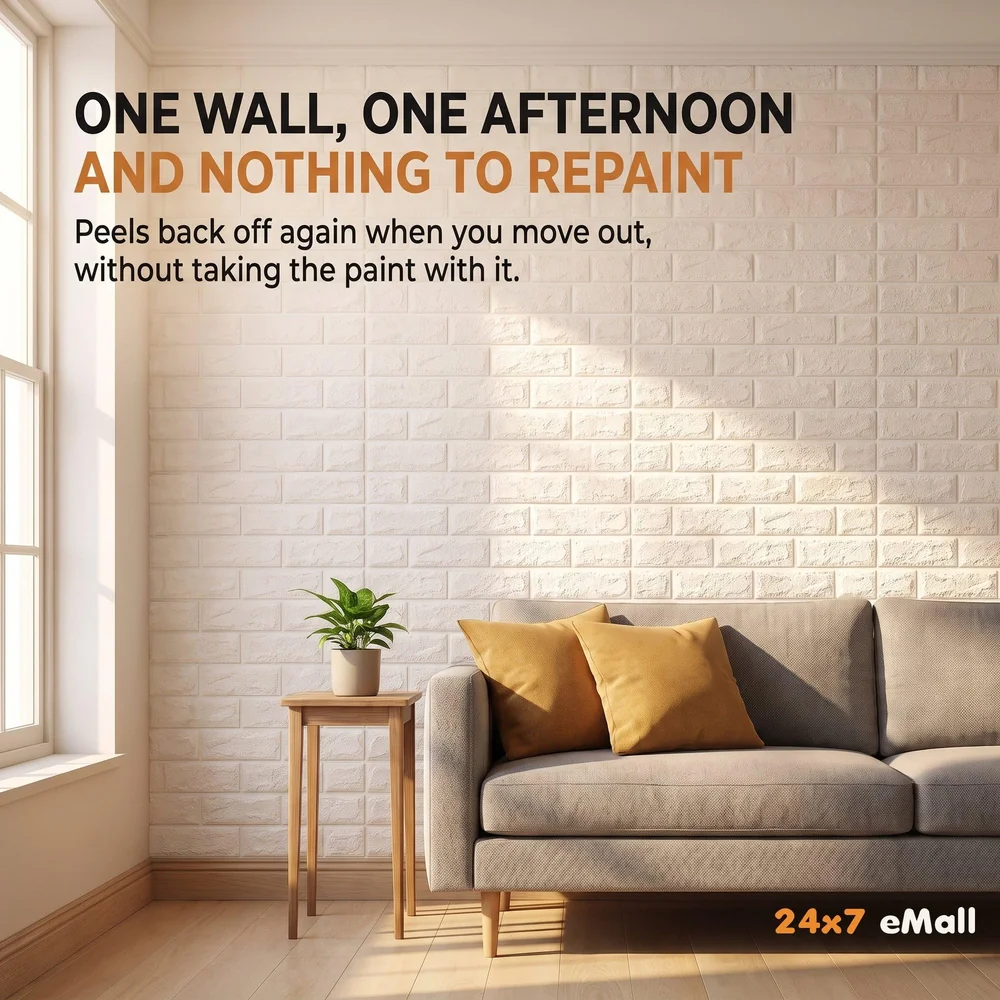 4 Pcs Foam Wall Paper, 3D Brick Wall Stickers Self-Adhesive Panel Decal PE Wallpaper - Peel and Stick Wall Panels (4, White Bricks)(23.2 Sqft)