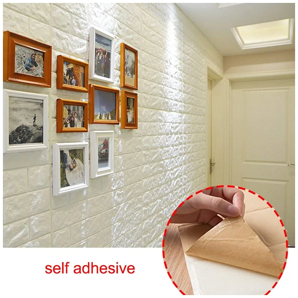 8 Pcs 3D White Brick Wall Stickers PE Foam Peel Stick 46.4 Sq Ft