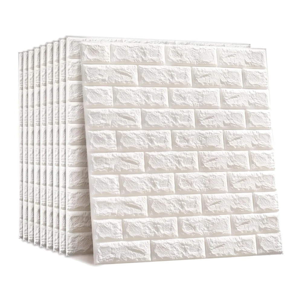 8 Pcs Wall Paper, 3D Brick Wall Stickers Self-Adhesive Panel Decal PE Wallpaper - Peel and Stick Wall Panels (8, White Bricks) 46.4 Sq. Ft.