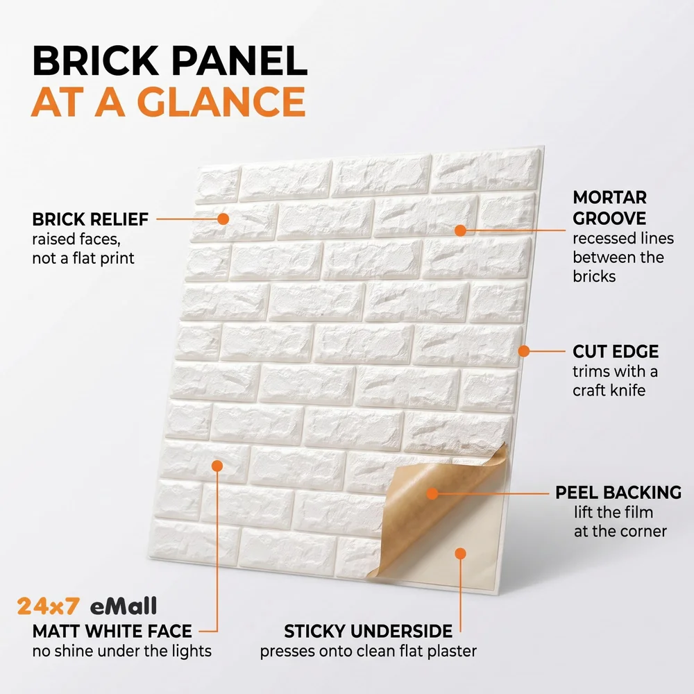 8 Pcs Wall Paper, 3D Brick Wall Stickers Self-Adhesive Panel Decal PE Wallpaper - Peel and Stick Wall Panels (8, White Bricks) 46.4 Sq. Ft.