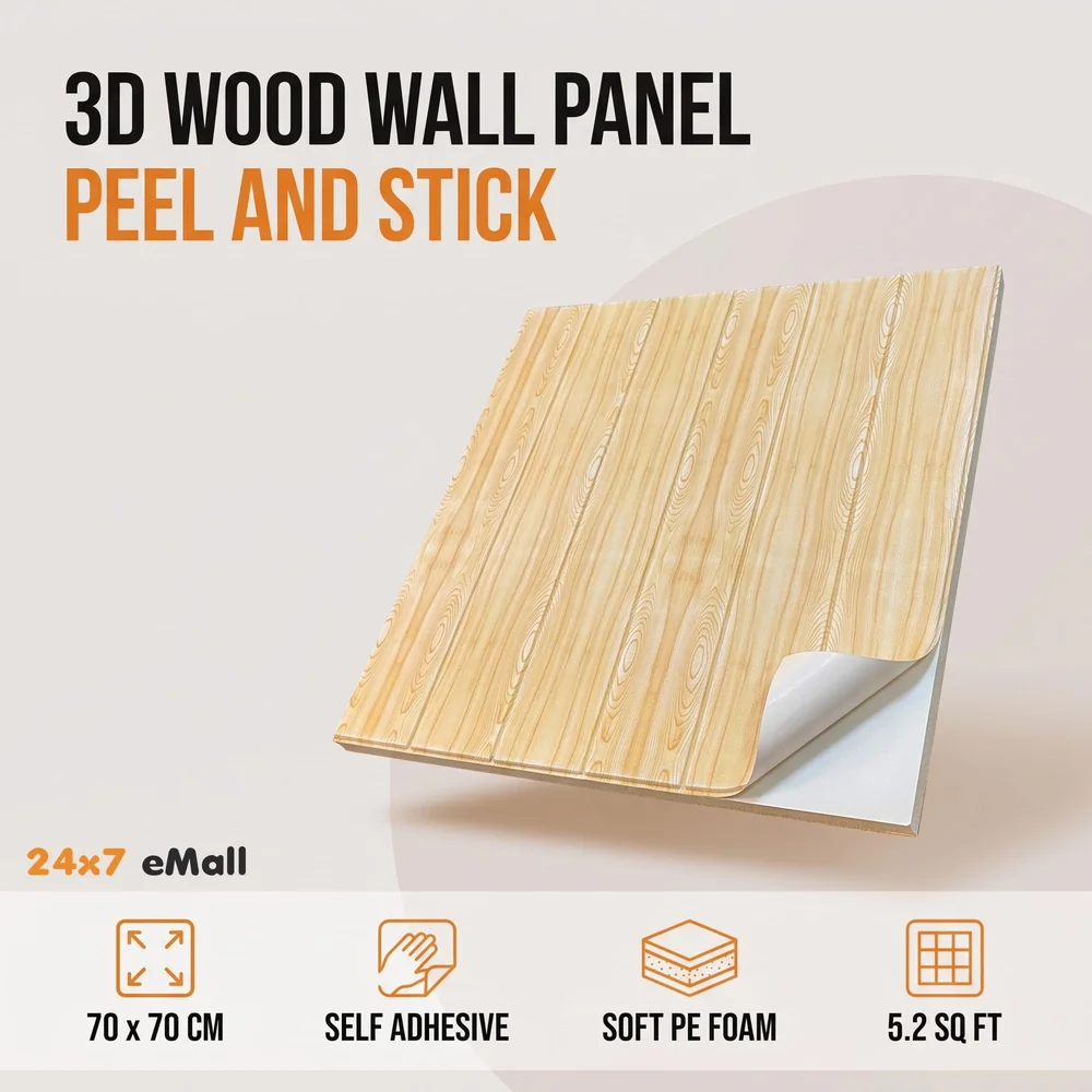 Wall Paper, 3D Wood Wall Stickers Self-Adhesive Panel Decal PE Wallpaper - Peel and Stick Wall Panels for TV Walls, Sofa Background Wall Decor (1)