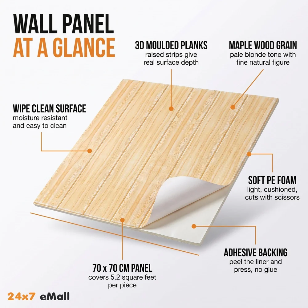 Wall Paper, 3D Wood Wall Stickers Self-Adhesive Panel Decal PE Wallpaper - Peel and Stick Wall Panels for TV Walls, Sofa Background Wall Decor (1)