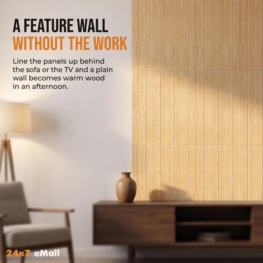 Wall Paper, 3D Wood Wall Stickers Self-Adhesive Panel Decal PE Wallpaper - Peel and Stick Wall Panels for TV Walls, Sofa Background Wall Decor (1)