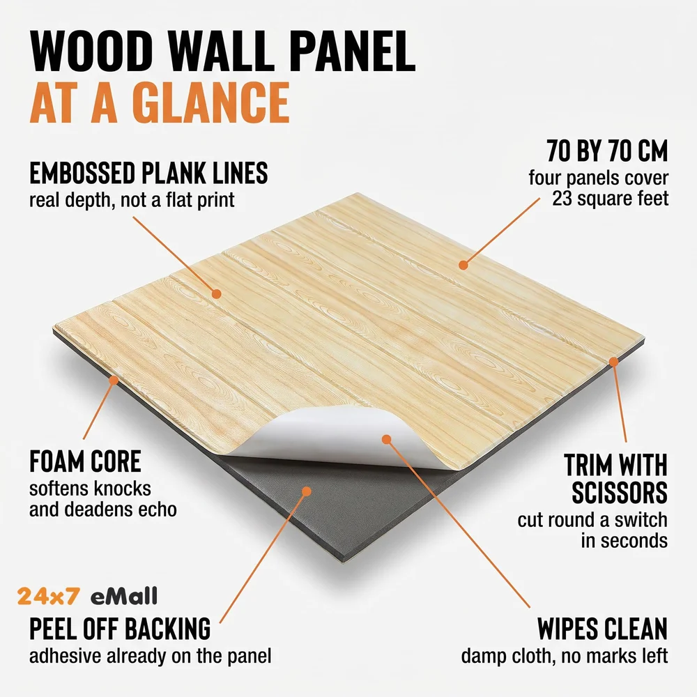 4 Pcs 3D Light Wood Maple Wall Stickers PE Foam Peel Stick Decor