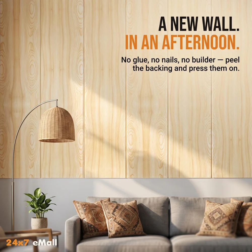 4 Pcs 3D Light Wood Maple Wall Stickers PE Foam Peel Stick Decor