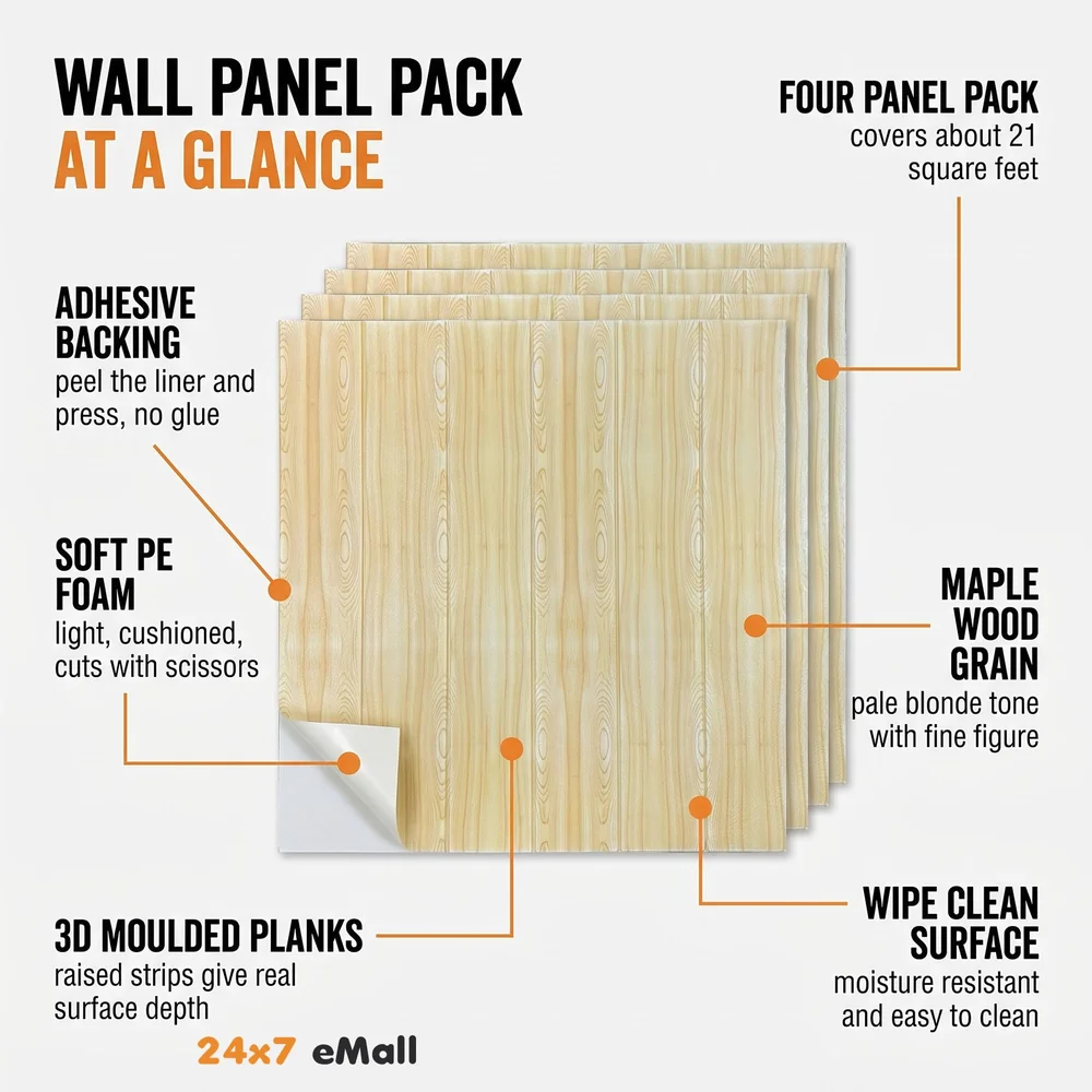 Wall Paper, 3D Wood Wall Stickers Self-Adhesive Panel Decal PE Wallpaper - Peel and Stick Wall Panels for TV Walls, Sofa Background Wall Decor (4)