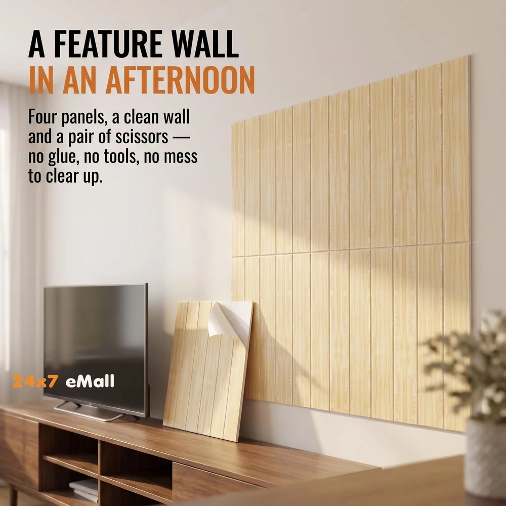 Wall Paper, 3D Wood Wall Stickers Self-Adhesive Panel Decal PE Wallpaper - Peel and Stick Wall Panels for TV Walls, Sofa Background Wall Decor (4)