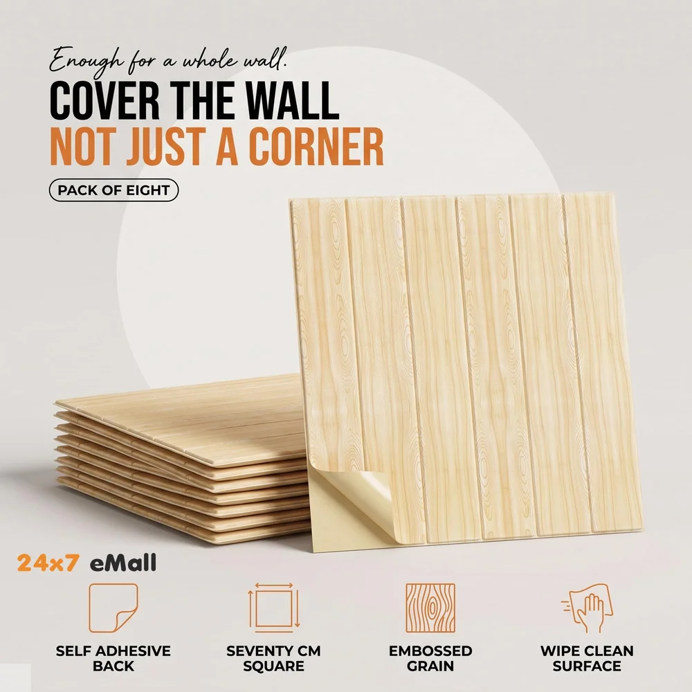Wall Paper, 3D Wood Wall Stickers Self-Adhesive Panel Decal PE Wallpaper - Peel and Stick Wall Panels for TV Walls, Sofa Background Wall Decor (8)