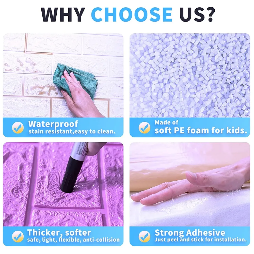 Pink Foam Wall Paper, 3D Brick Wall Stickers Self-Adhesive Panel Decal PE Wallpaper - Peel and Stick Wall Panels, 5.8 Sqft
