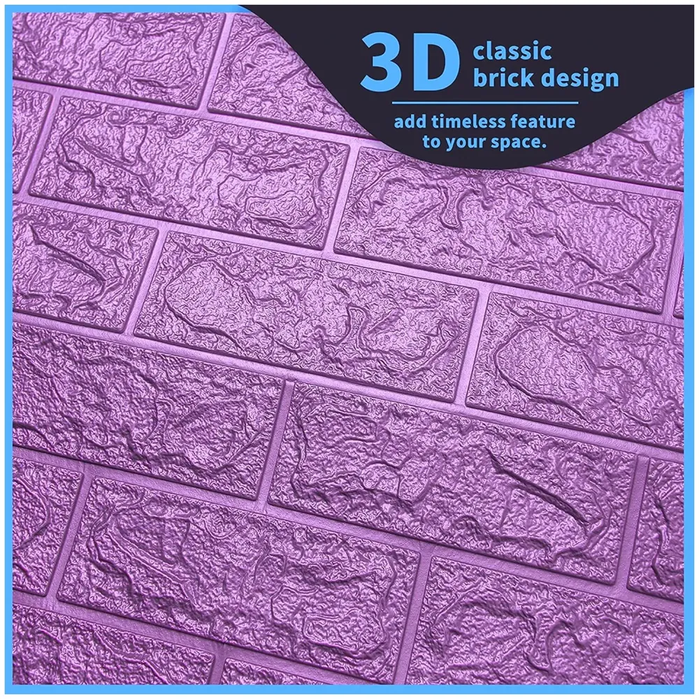 Pink Foam Wall Paper, 3D Brick Wall Stickers Self-Adhesive Panel Decal PE Wallpaper - Peel and Stick Wall Panels, 5.8 Sqft