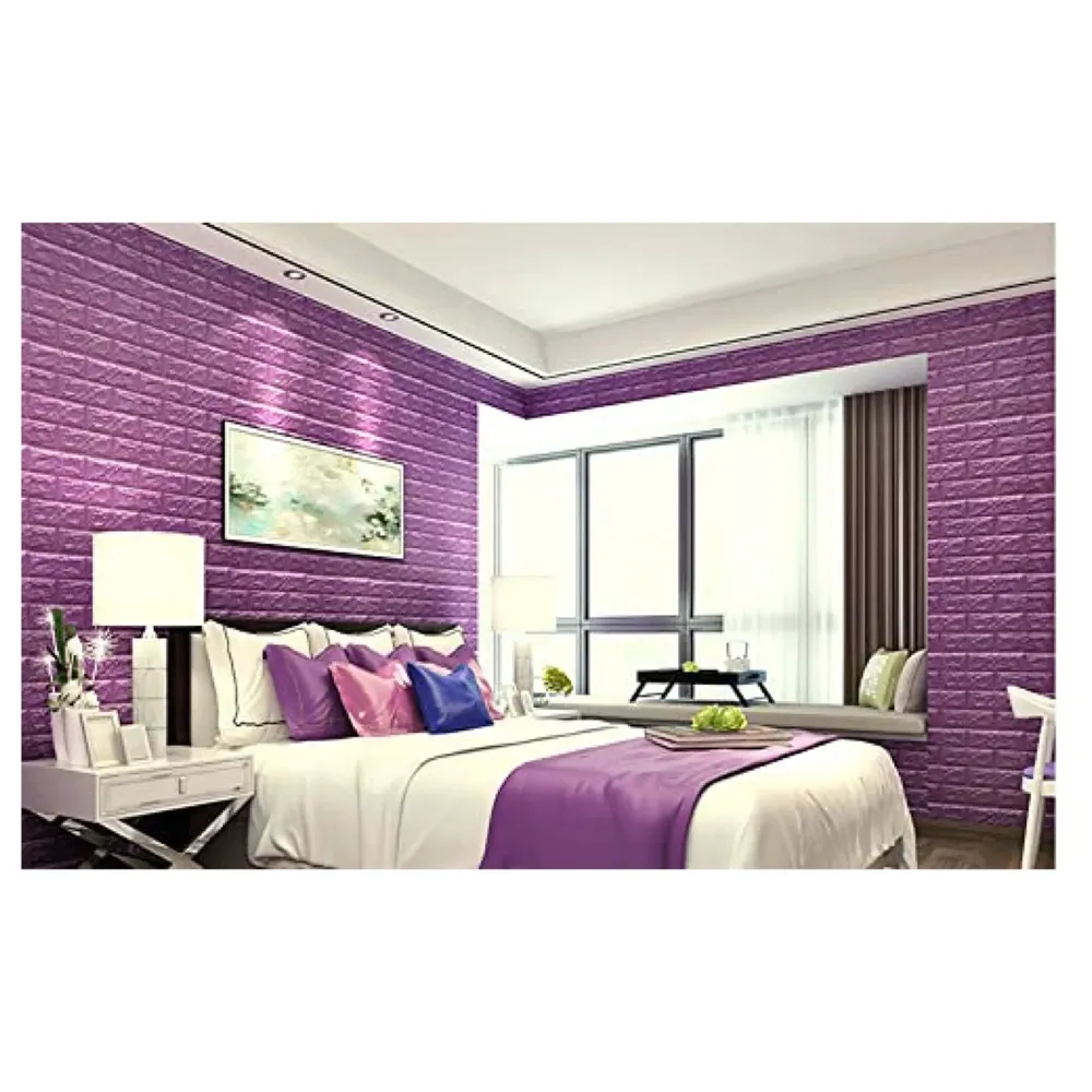 Pink Foam Wall Paper, 3D Brick Wall Stickers Self-Adhesive Panel Decal PE Wallpaper - Peel and Stick Wall Panels, 5.8 Sqft