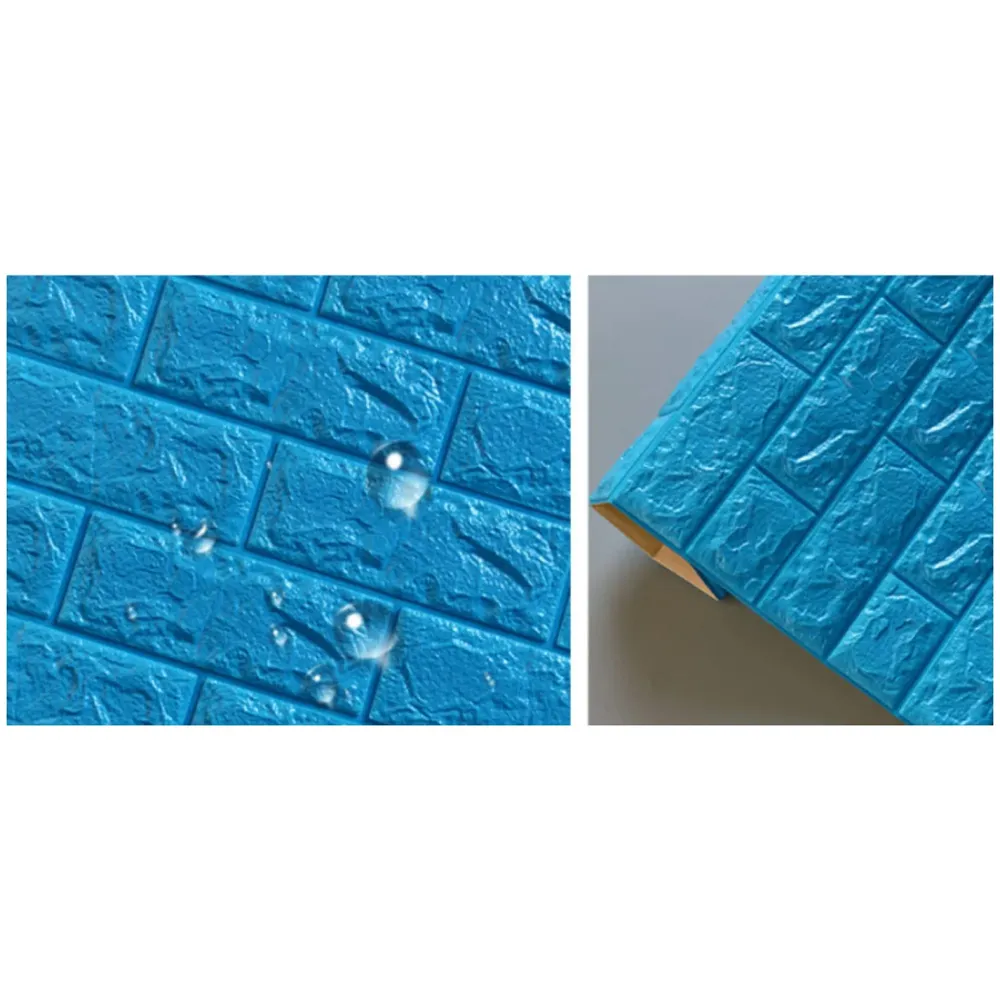 Blue Foam Wall Paper, 3D Brick Wall Stickers Self-Adhesive Panel Decal PE Wallpaper - Peel and Stick Wall Panels, 5.8 Sqft